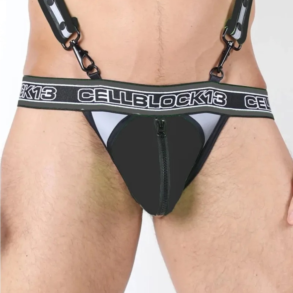 CellBlock 13 Black Rogue X Reflective Zipper Thong